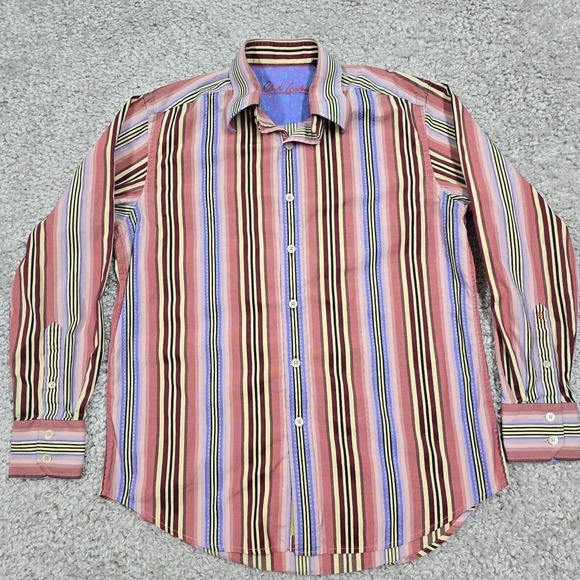 Robert Graham Shirt Mens Medium Striped Button Up Long Sleeve Flip Cuffs Office‎ - Picture 2 of 11